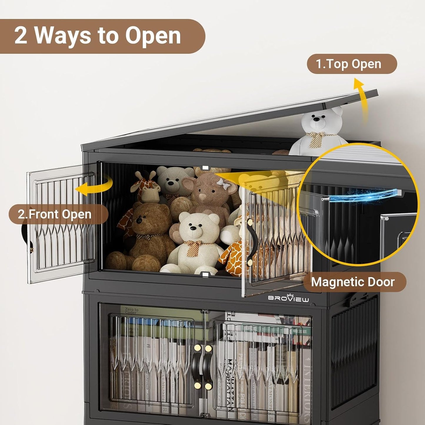 BROVIEW 240Qt Stackable Storage Bins with Lid, Extra Large Closet Organizer Collapsible Drawer