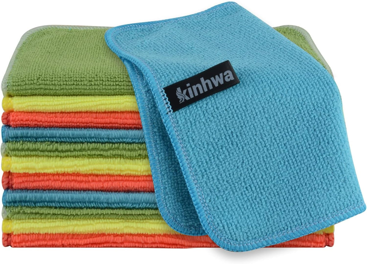 KinHwa Kitchen Washcloths for Dishes Absorbent Microfiber Dish Cloths Quick Dry Dish Rags with Poly