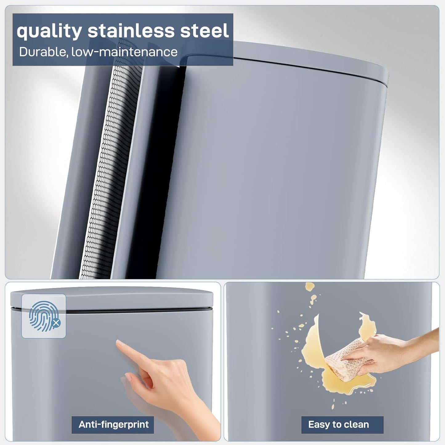 Arlopu 8/13.2 Gallon Step Trash Can, Stainless Steel Garbage Bin, Soft-Close Rubbish Bin with