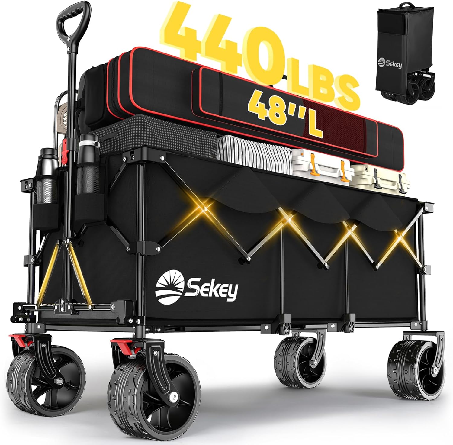 Sekey 48''L Collapsible Foldable Extended Wagon with 440lbs Weight Capacity, Heavy Duty 300L