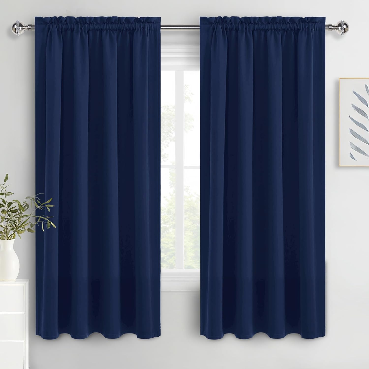 DWCN Navy Blue Blackout Curtains for Bedroom 63 Inches Long 2 Panels Set Window Drapes Thermal