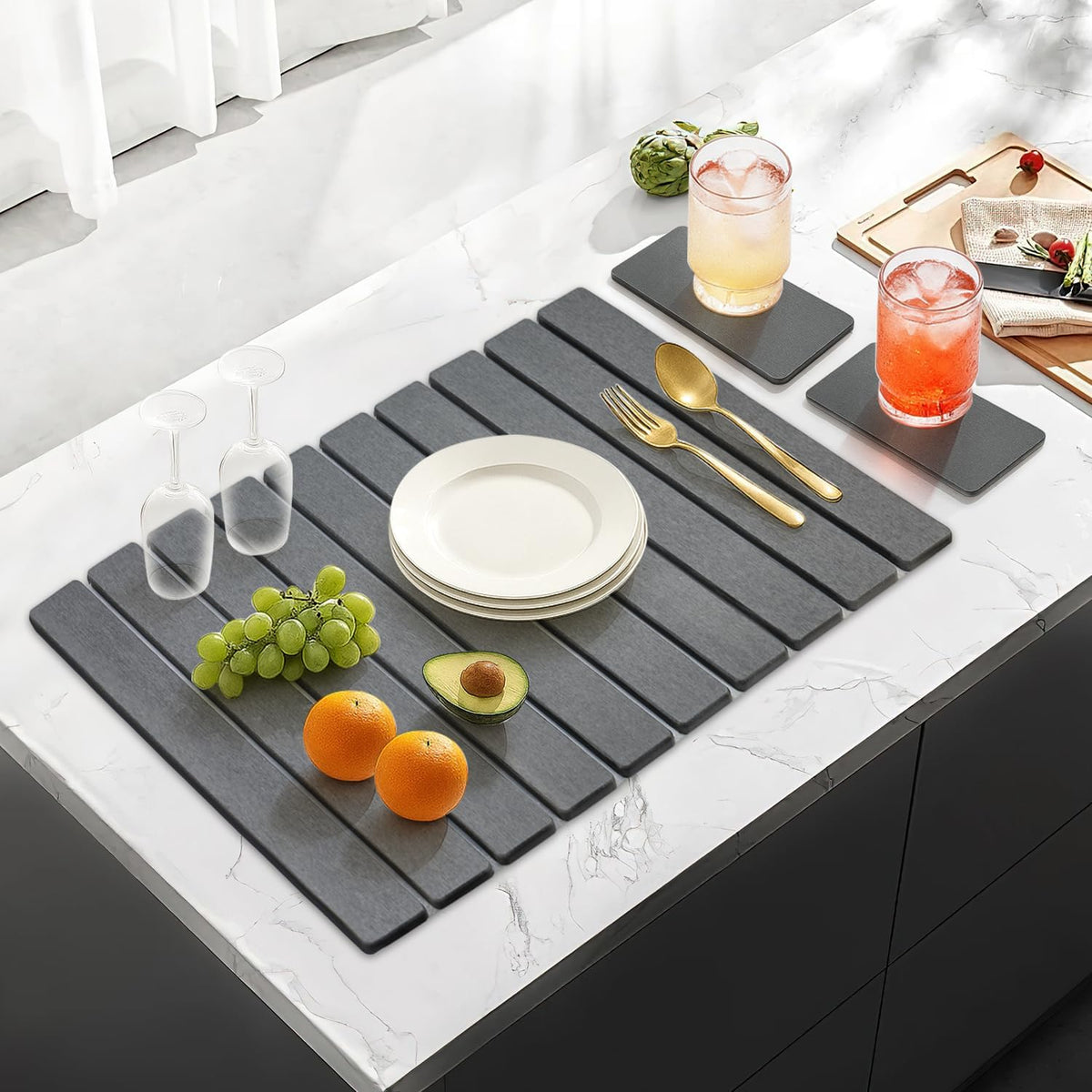 3 Pcs Large Stone Drying Mats for Kitchen Counter Diatomaceous Earth Dish Fast Dry Stone Sink Mat