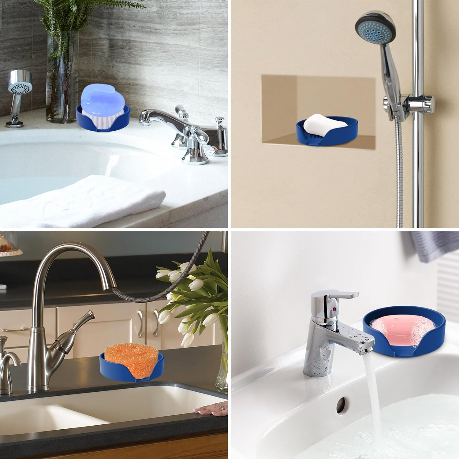 Self Draining Soap Dish, Silicone Suction Cup Soap Holder Tray Savers Container Sponge Holder for