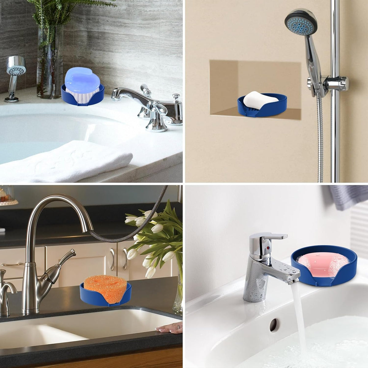 Self Draining Soap Dish, Silicone Suction Cup Soap Holder Tray Savers Container Sponge Holder for