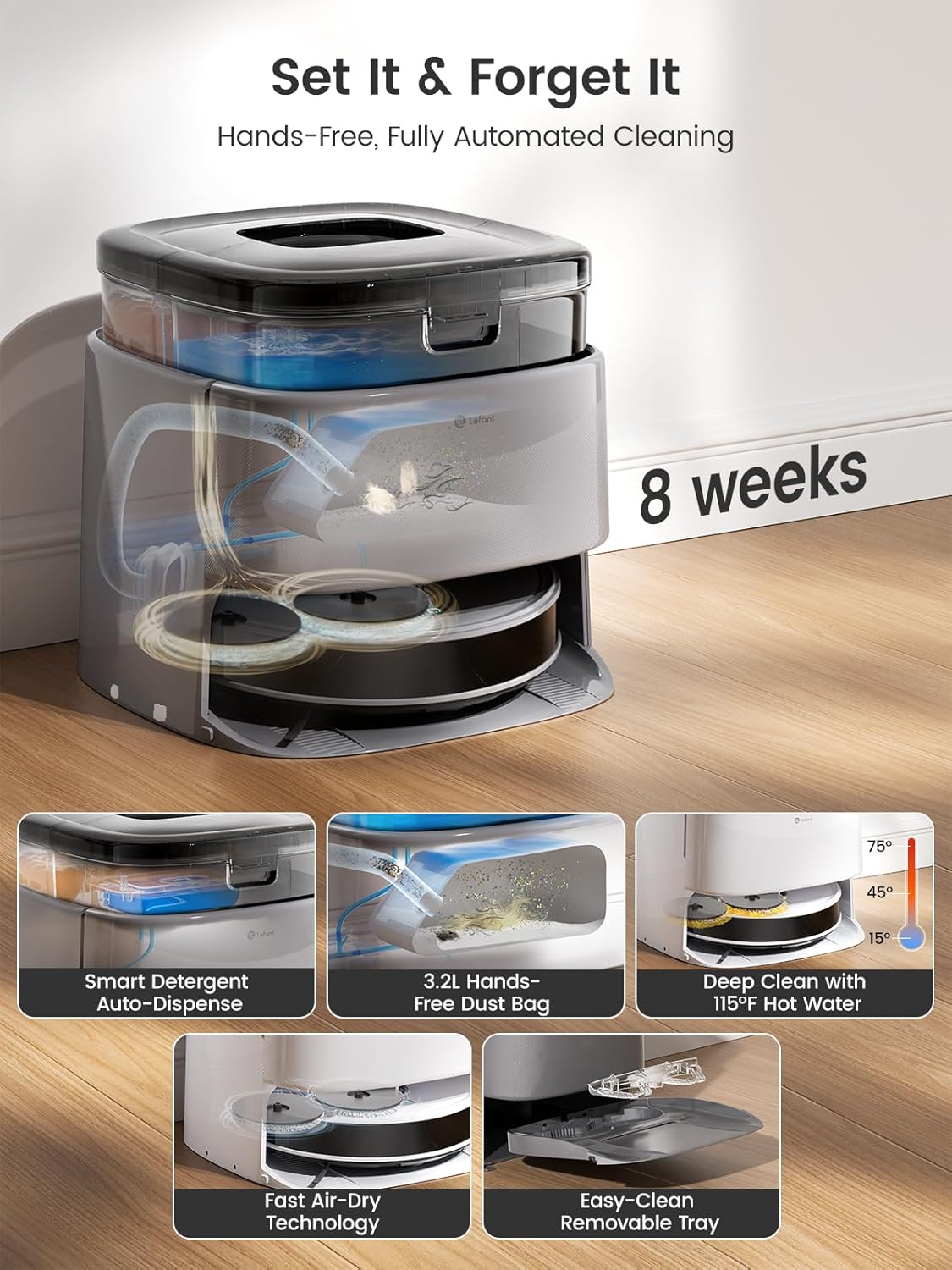 Lefant M3 Max Robot Vacuum, Auto Mop Washing, 20000Pa Suction, Self-Emptying & Refilling, 9mm Mop