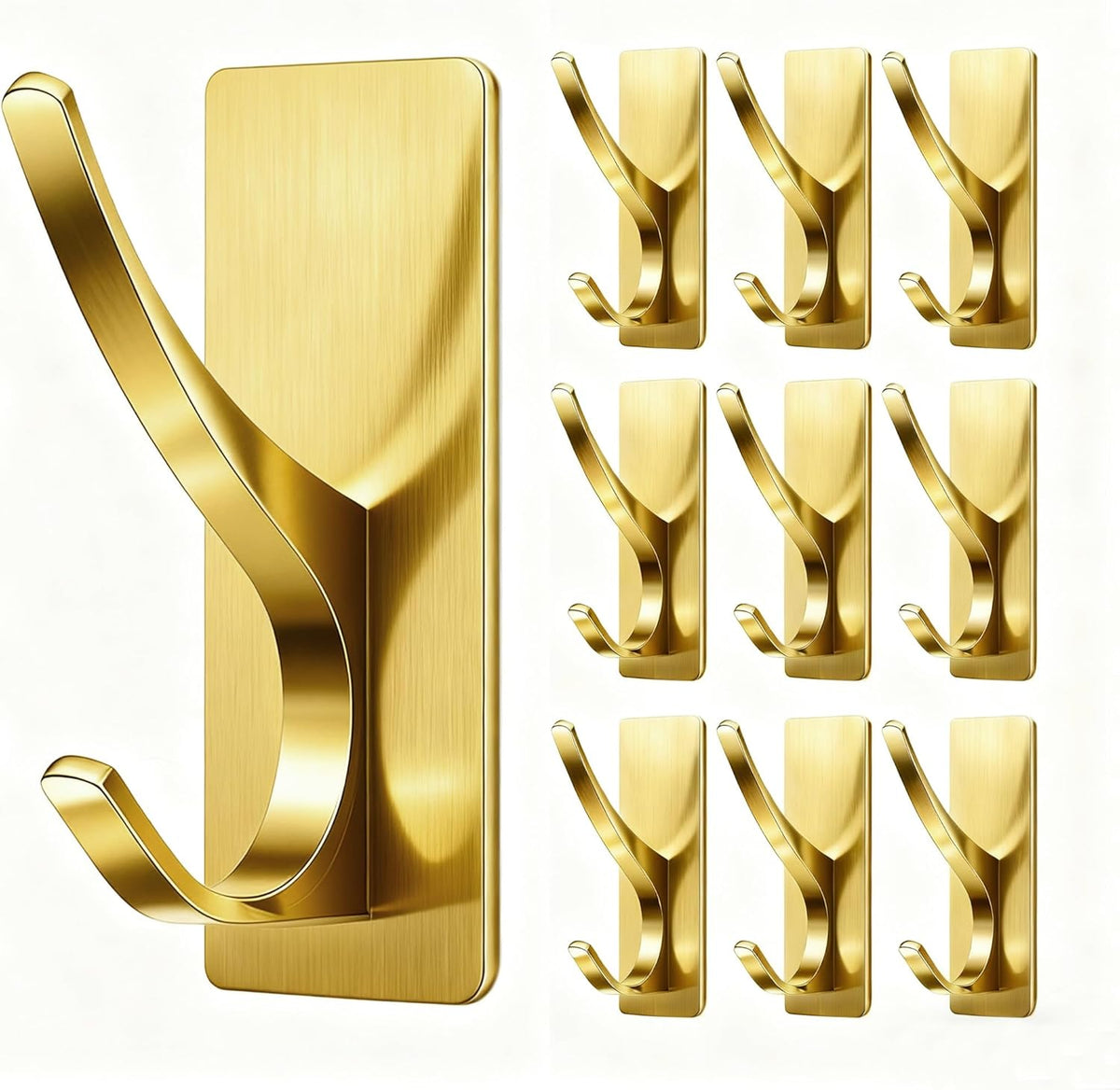 10 Pack Self Adhesive Coat Hooks for Hanging, Heavy Duty Stainless Double Wall Hook for Towel