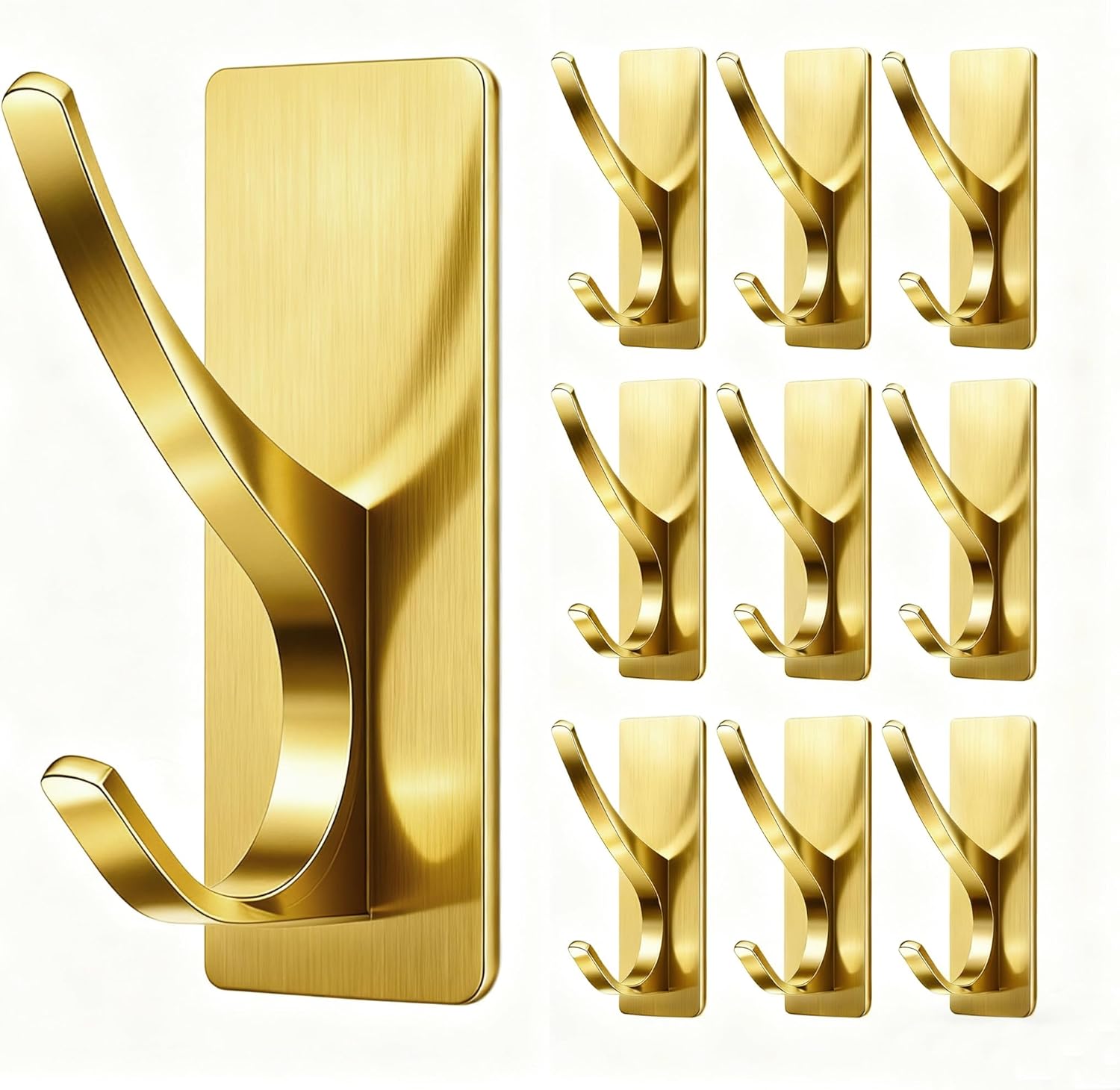 10 Pack Self Adhesive Coat Hooks for Hanging, Heavy Duty Stainless Double Wall Hook for Towel