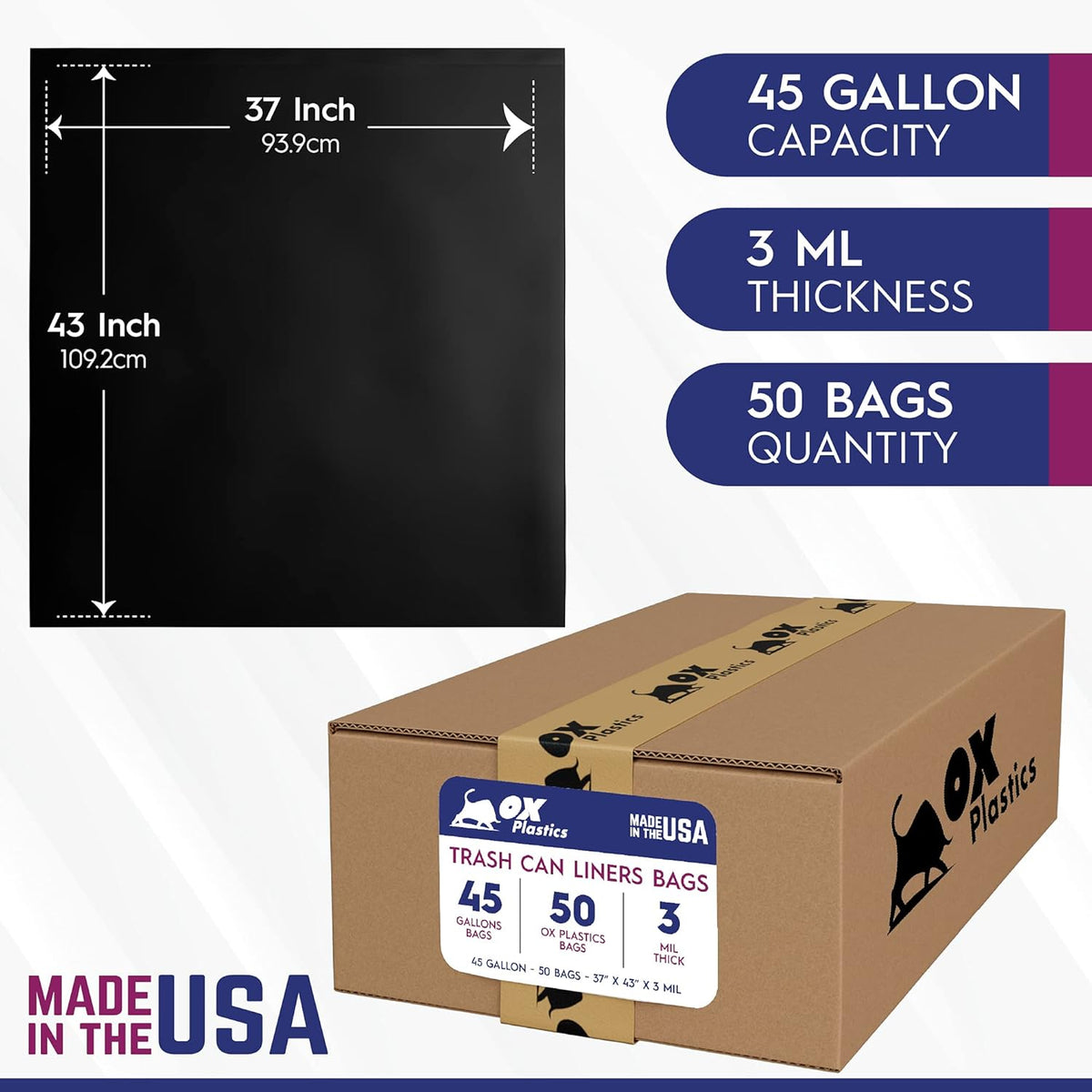 OX Plastics Black Trash Bags - Heavy Duty Garbage Bags, Extra Thick Unscented Large Trash Can
