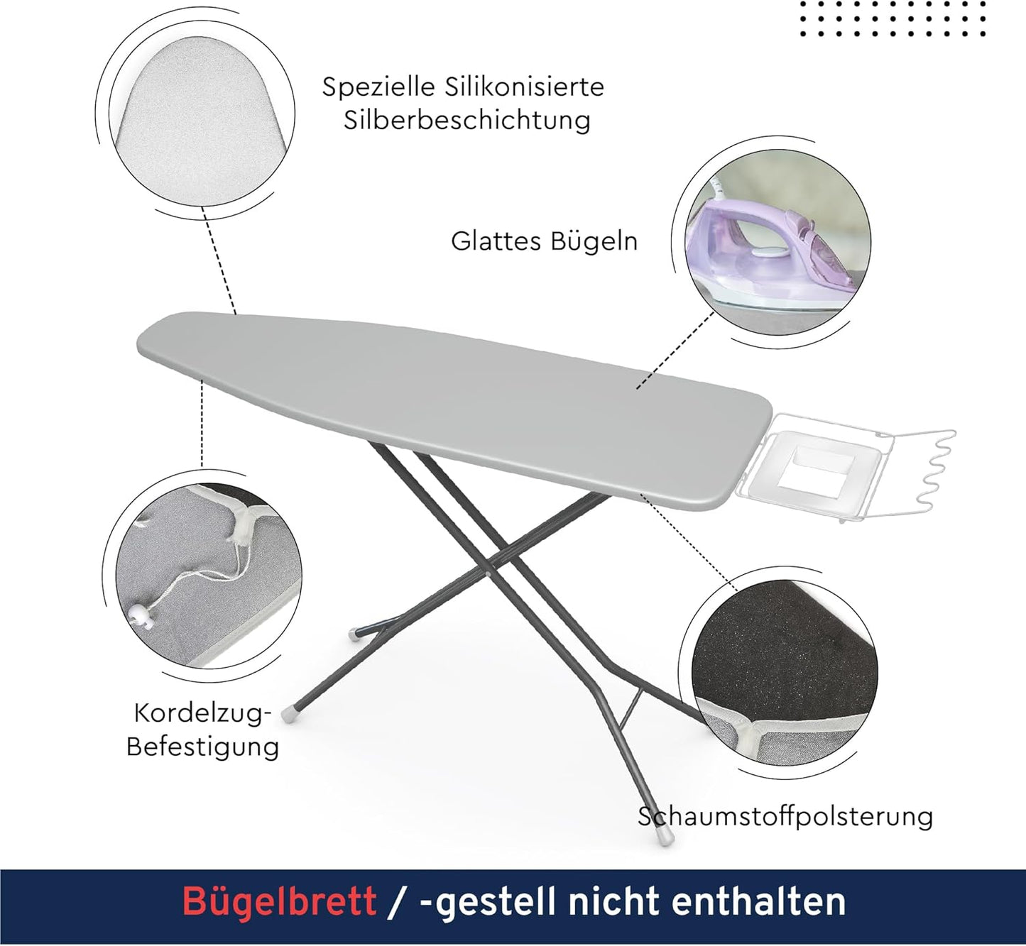 Encasa XO Ironing Board Cover and Pad 28"x12" - Thick 2mm Foam Padding, Drawstring Tightening &