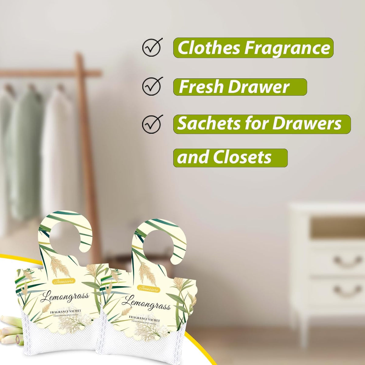 15 Packs Lemongrass Scented Sachets Bag for Drawers and Closets, Air Freshener for Home Fragrance
