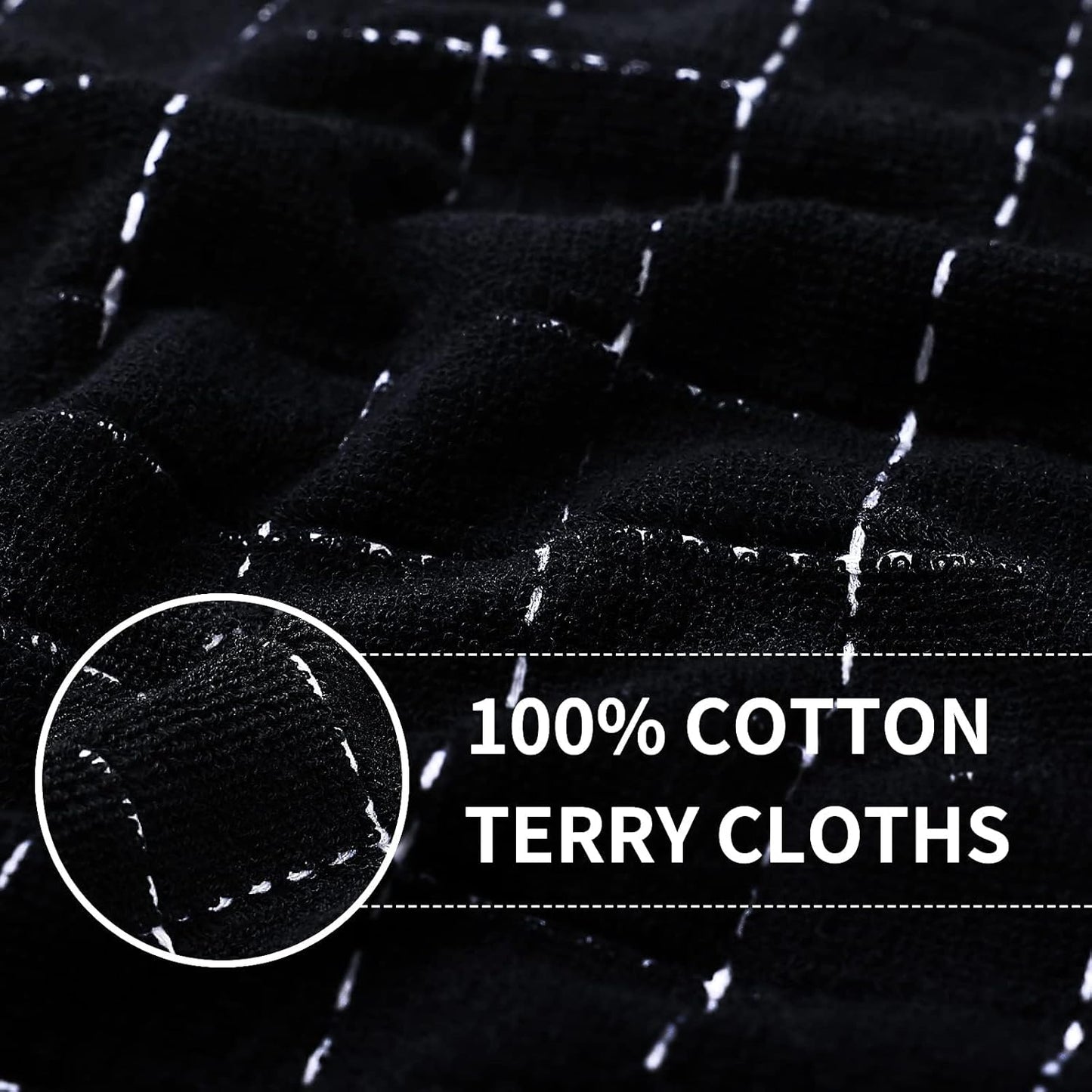 Homaxy 100% Cotton Terry Kitchen Towels(Black, 13 x 28 inches), Checkered Designed, Soft and Super