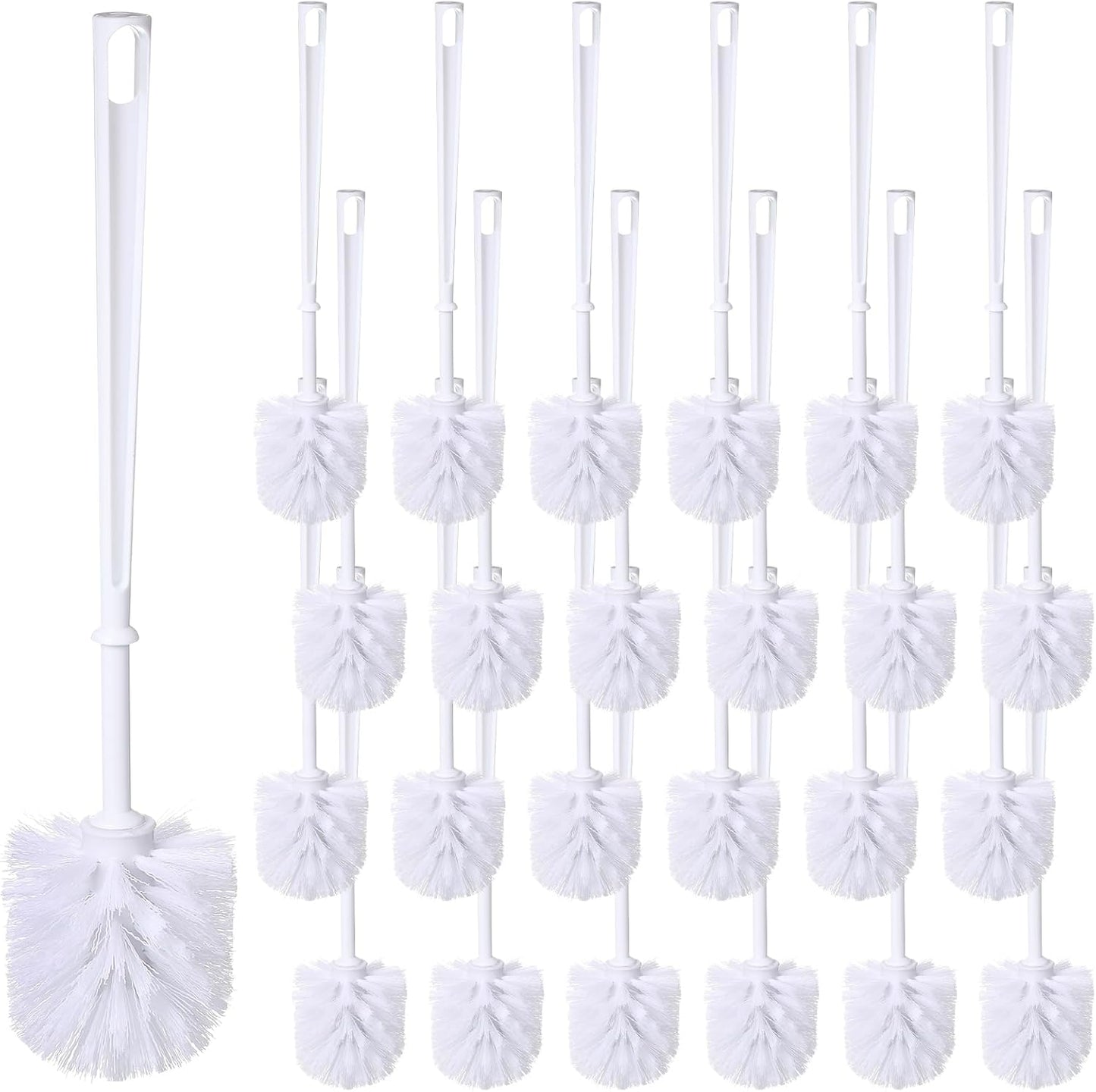 Mimorou 25 Pcs White Toilet Brush, Bathroom Toilet Bowl Brush, Soft Bristle Long Handle Plastic