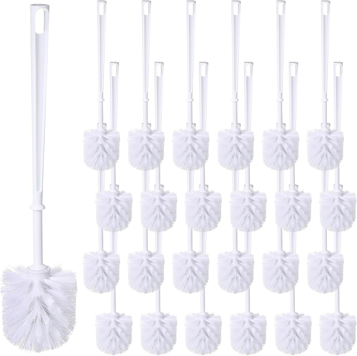 Mimorou 25 Pcs White Toilet Brush, Bathroom Toilet Bowl Brush, Soft Bristle Long Handle Plastic