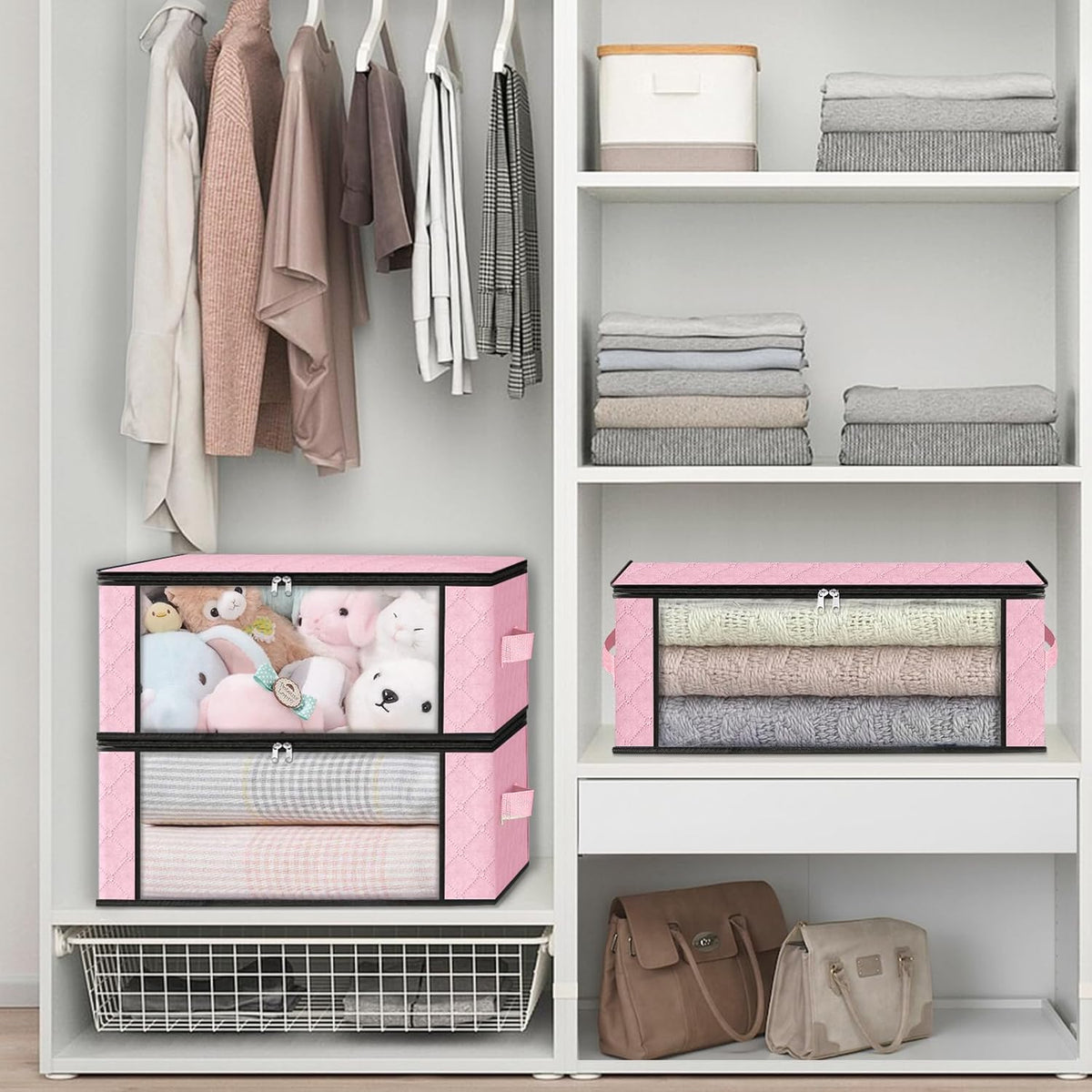 HomeHacks Storage 4-Pack Clothes Organizer Storage Bags Foldable Storage Box with Large Clear