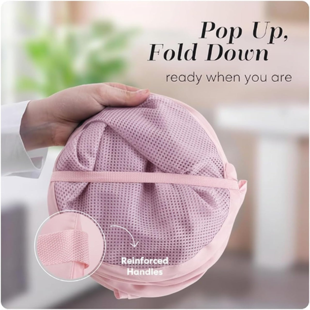 Handy Laundry Collapsible Mesh Pop Up Hamper with Wide Opening and Side Pocket - Breathable