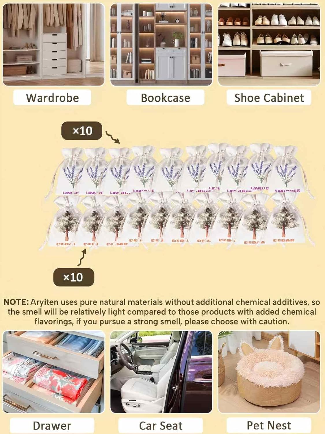 8 Pack Cedar Chips and Natural Dried Lavender Sachets Bags - Stop Clothes Damage, Cedar and