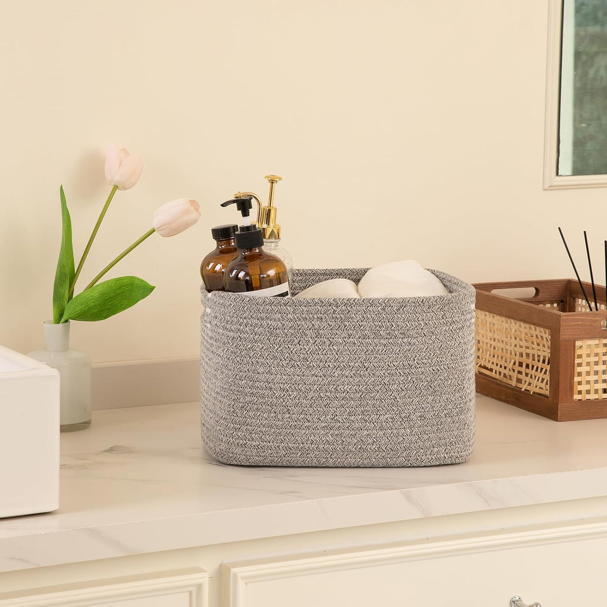 OIAHOMY 4 Pack Storage Baskets for Organizing, Cube Storage Bins for Shelves, Rectangle Storage