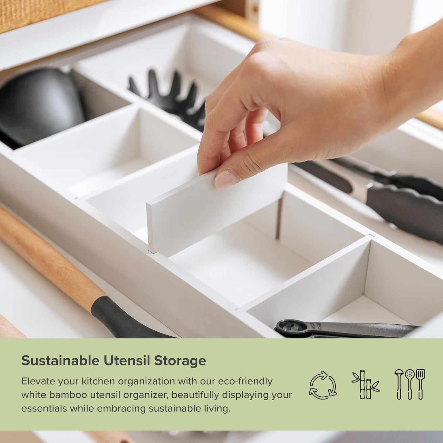 KitchenEdge Adjustable Kitchen Drawer Organizer for Utensils and Junk, Food-Safe Contract Grade