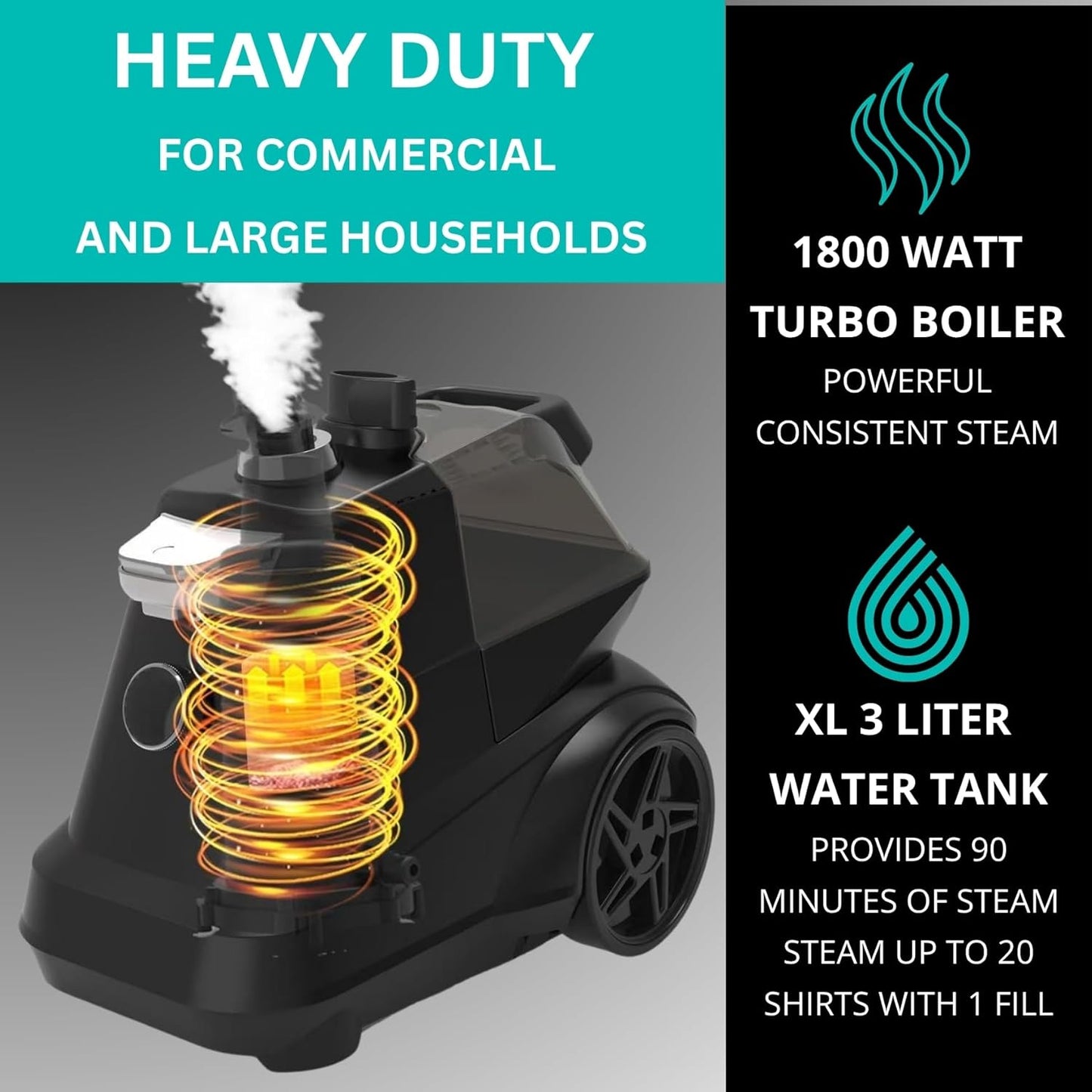True & Tidy® Heavy-Duty Commercial Industrial Standing Garment Steamer for Clothes, 1800 watts, XL