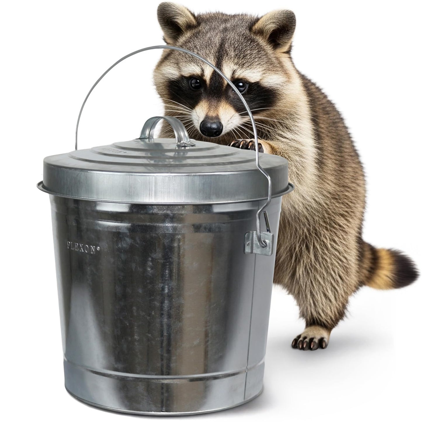 Plexon 6 Gallon Small Metal Trash Can with Lid Outdoor Locking Galvanized Metal Garbage Can with