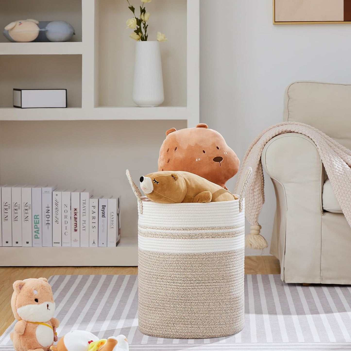 VIPOSCO Large Laundry Hamper, Tall Woven Rope Storage Basket for Blanket, Toys, Dirty Clothes in