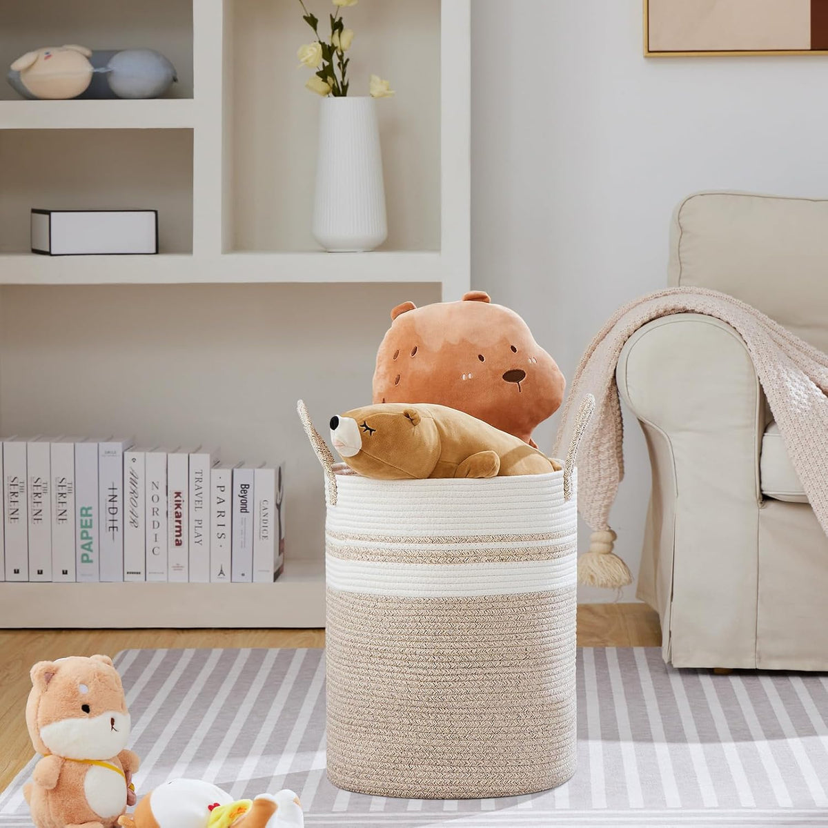VIPOSCO Large Laundry Hamper, Tall Woven Rope Storage Basket for Blanket, Toys, Dirty Clothes in