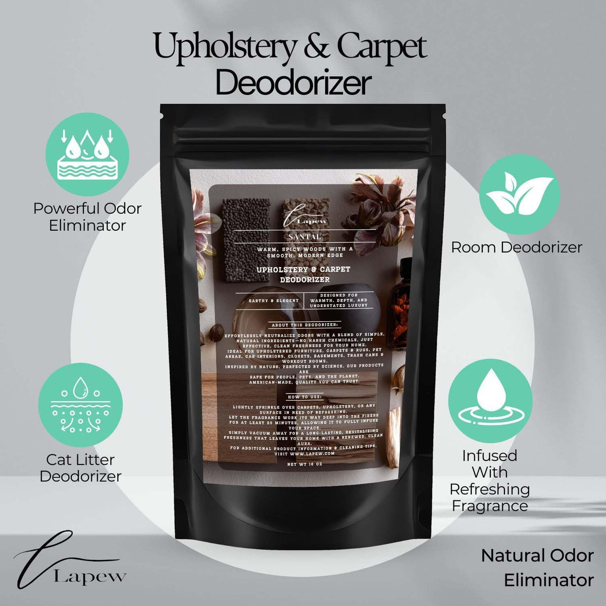 Santal Carpet Freshener Powder: Powerful Odor Eliminator for Home, Upholstery Deodorizer, Carpet