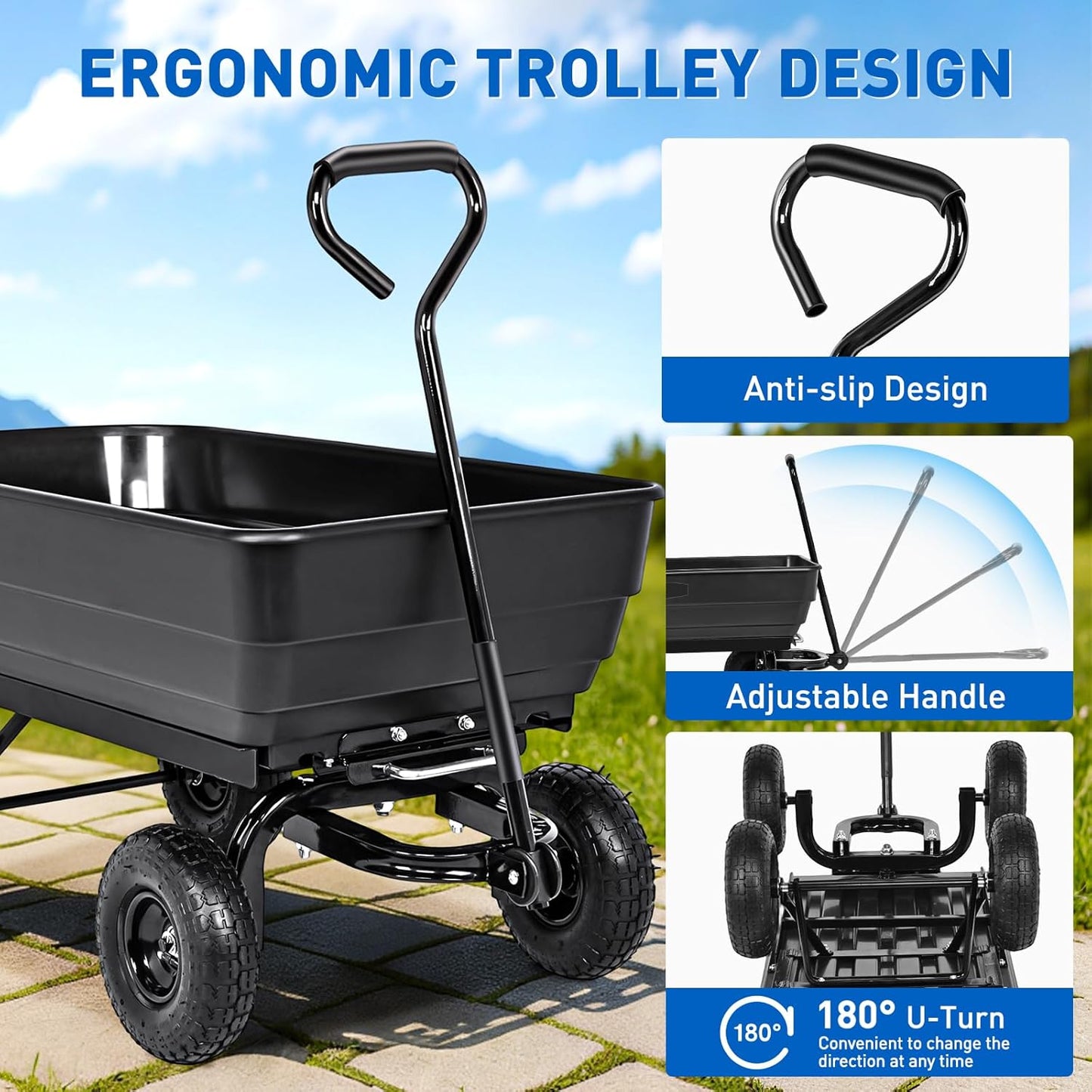 Yesker Garden Carts - 900lbs Dump Wagon with All Terrain Inflatable Wheels for Yard Lawn Farms