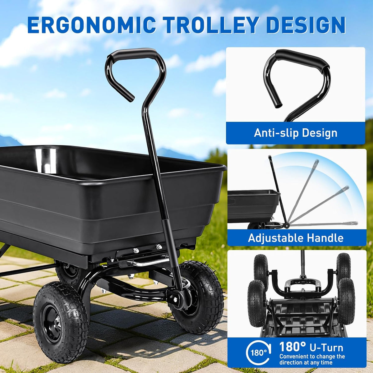 Yesker Garden Carts - 900lbs Dump Wagon with All Terrain Inflatable Wheels for Yard Lawn Farms