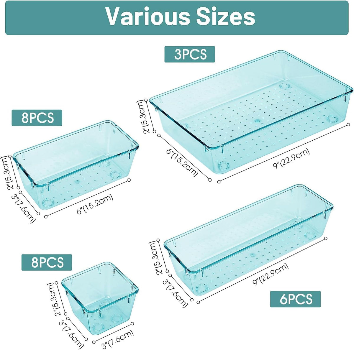 WOWBOX 25 PCS Plastic Drawer Organizer Set, 4 Sizes Desk Drawer Divider Organizers and Storage Bins