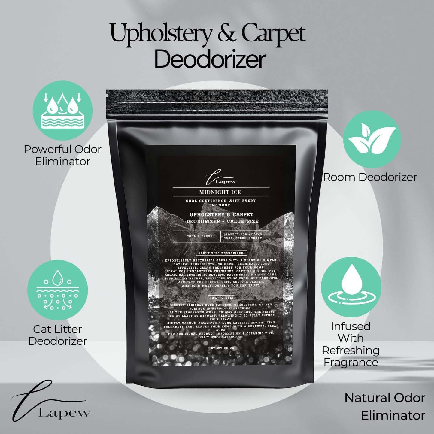 Midnight Ice Carpet Freshener Powder Refill 36 oz | Powerful Odor Eliminator for Home | Upholstery