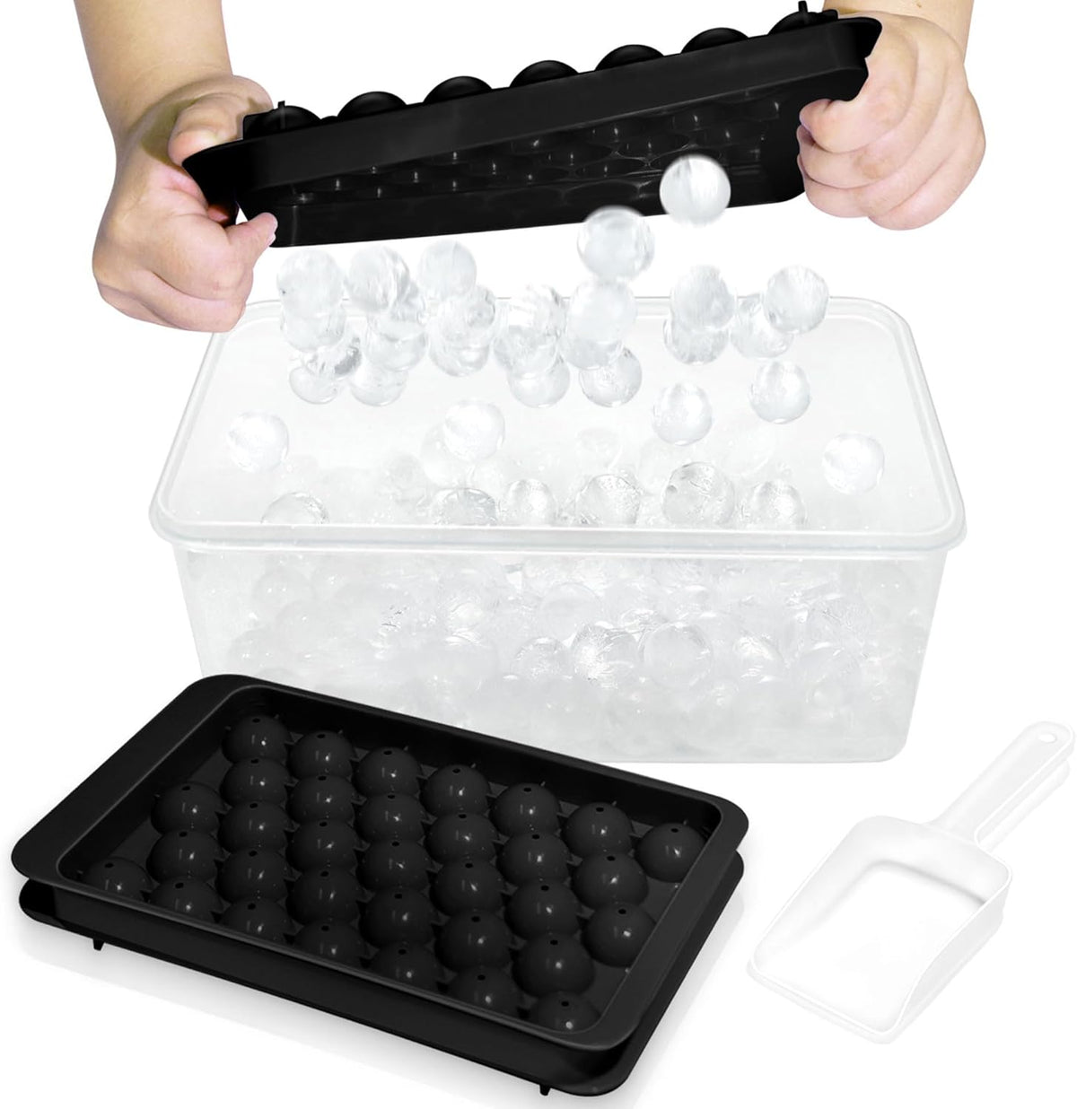 WIBIMEN Ice Cube Tray with Lid and Bin - Round Ice Trays for Freezer with Lid - Ice Cube Trays for