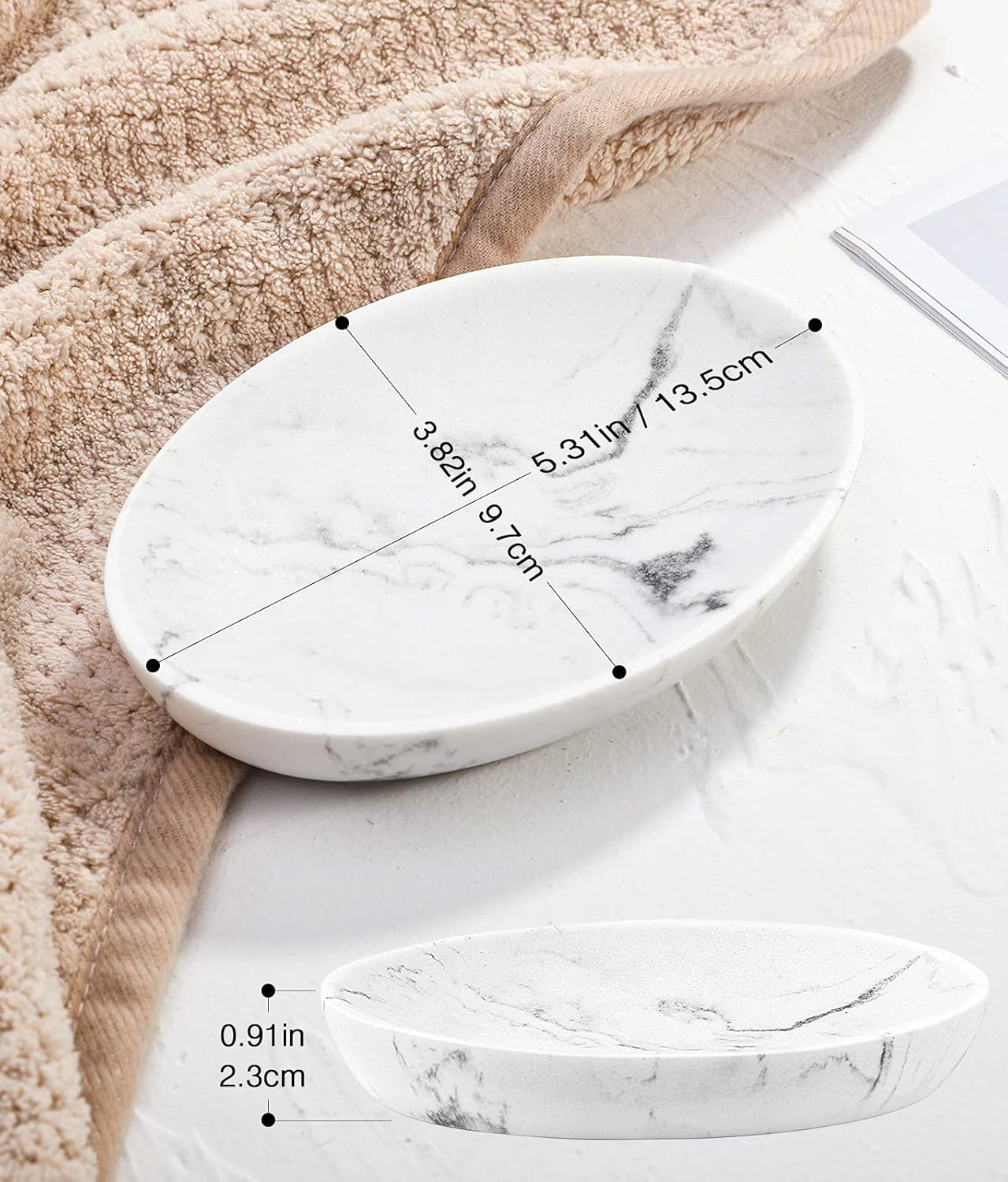 Luxspire Soap Dish, Resin Soap Tray Soap Holder Container Box, Marble Pattern Oval Soap Plate Case