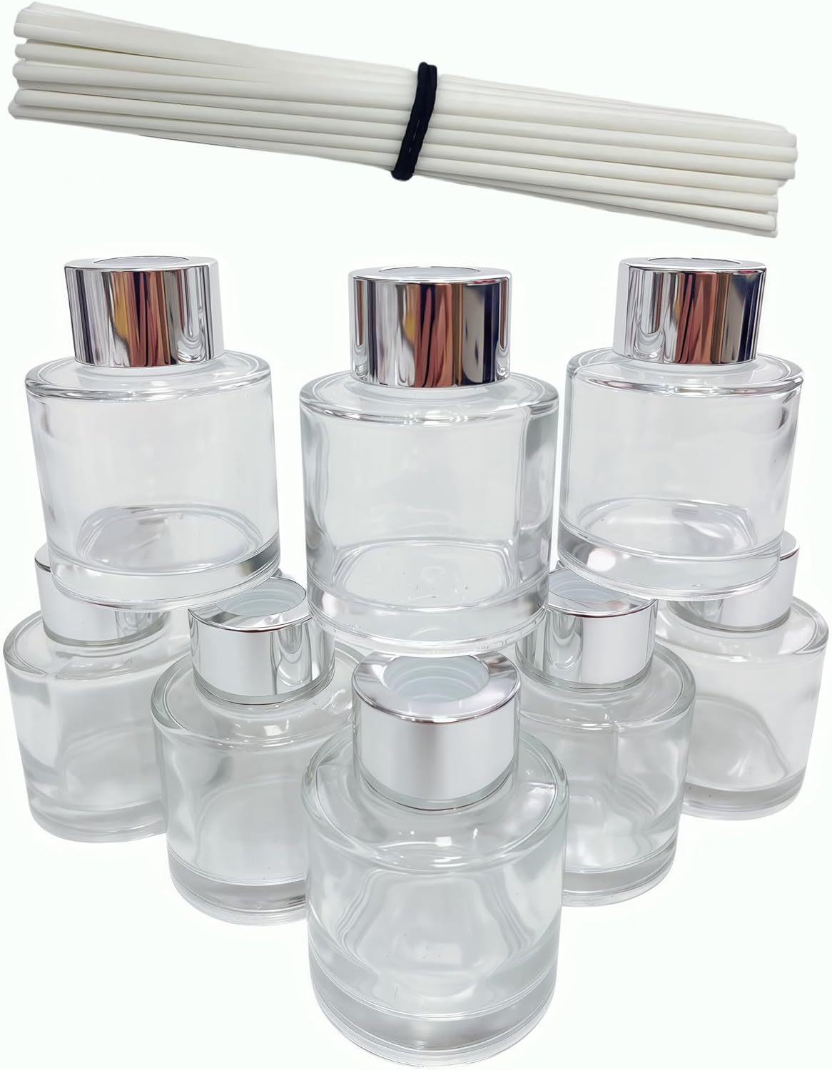 8PCS Reed Diffuser Bottles Empty, 40Pcs Reed Diffuser Stick, Diffuser Bottle Capacity 50ml (1.7oz)