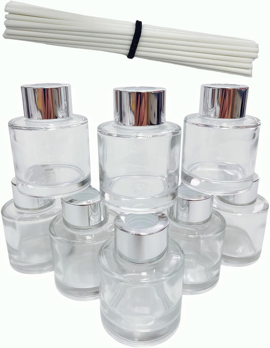 8PCS Reed Diffuser Bottles Empty, 40Pcs Reed Diffuser Stick, Diffuser Bottle Capacity 50ml (1.7oz)