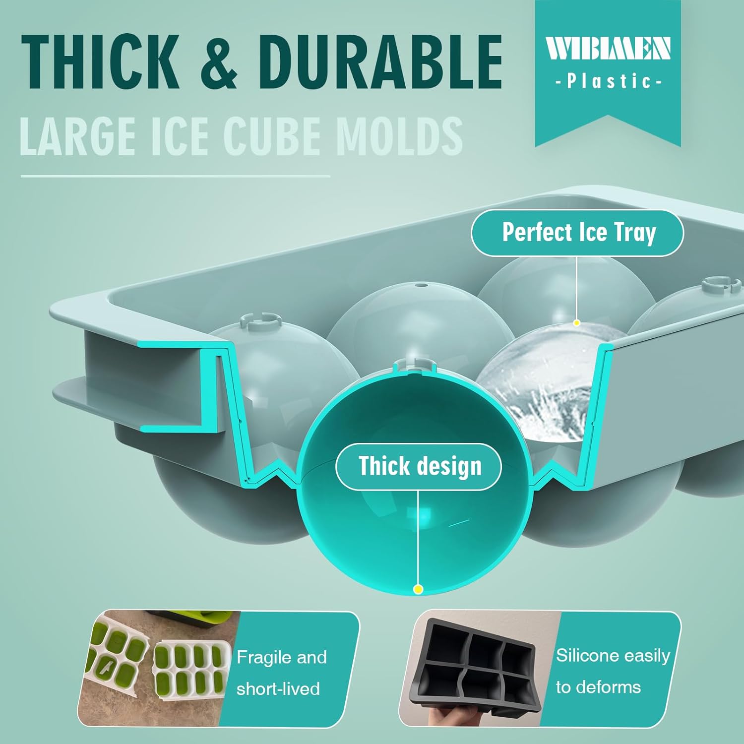 WIBIMEN Large Ice Cube Molds, Big Round Whiskey Ice Cube Trays for Freezer, Easy to Fill & Release