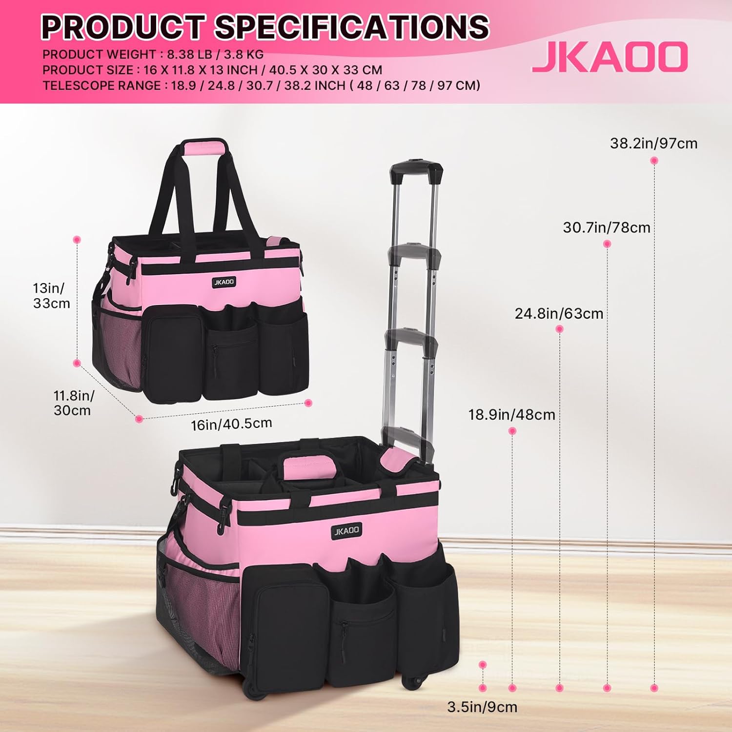 Large Rolling Cleaning Caddy Bag with Detachable Trolley, Waterproof Cleaning Caddy on Wheels for