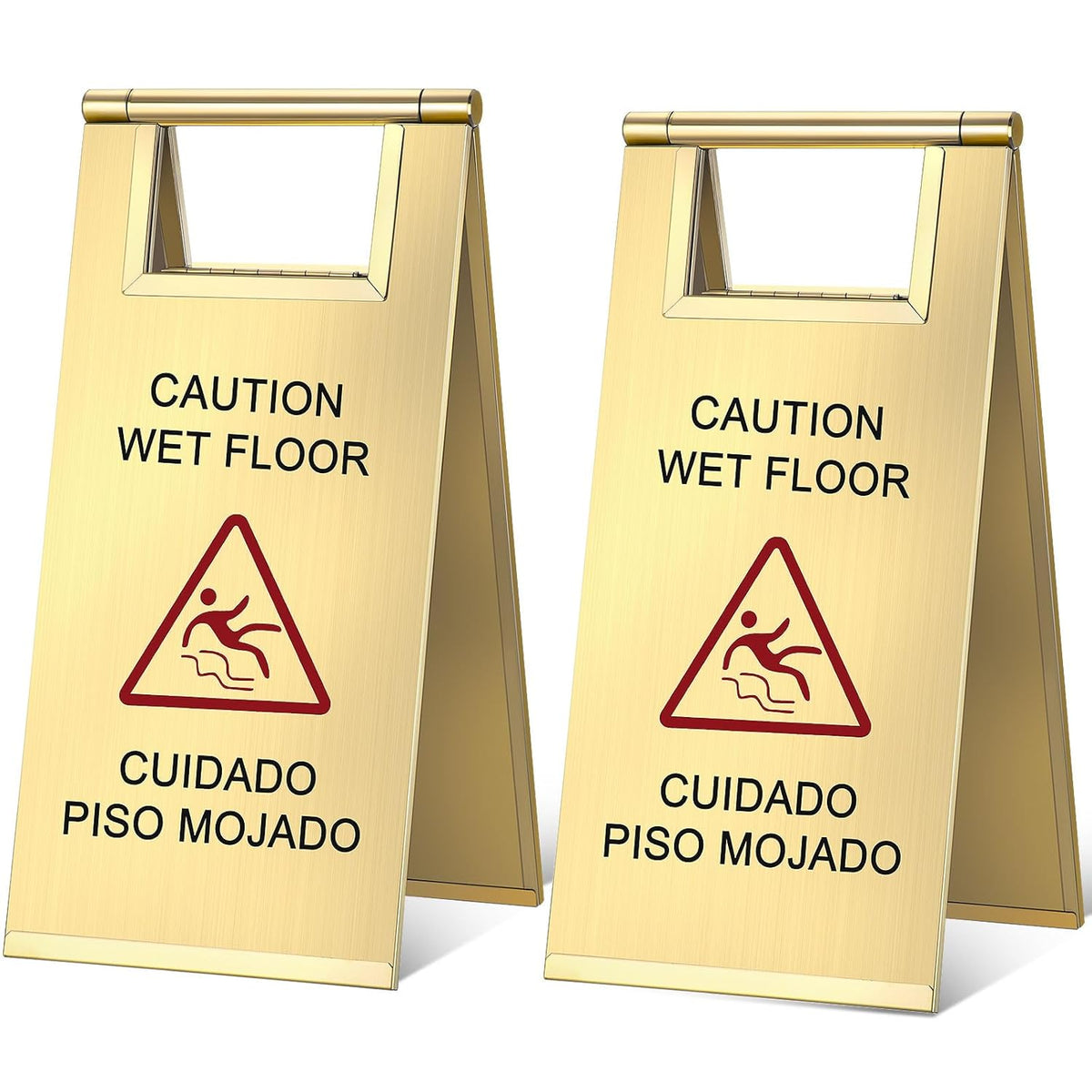 Kigley 2 Pcs Wet Floor Sign, 17 Inch Stainless Steel Caution Wet Floor Sign Double Sided Portable