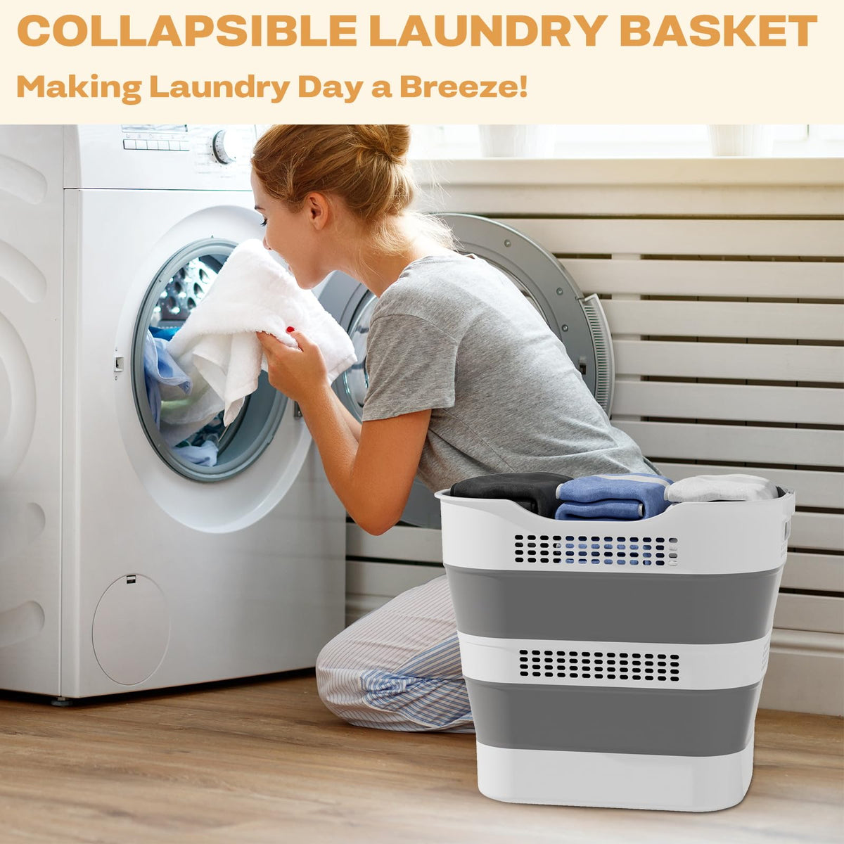 OOAMBB 43L(11.5Gallon) Collapsible Plastic Laundry Basket (Grey, 1 Pack) – view 2