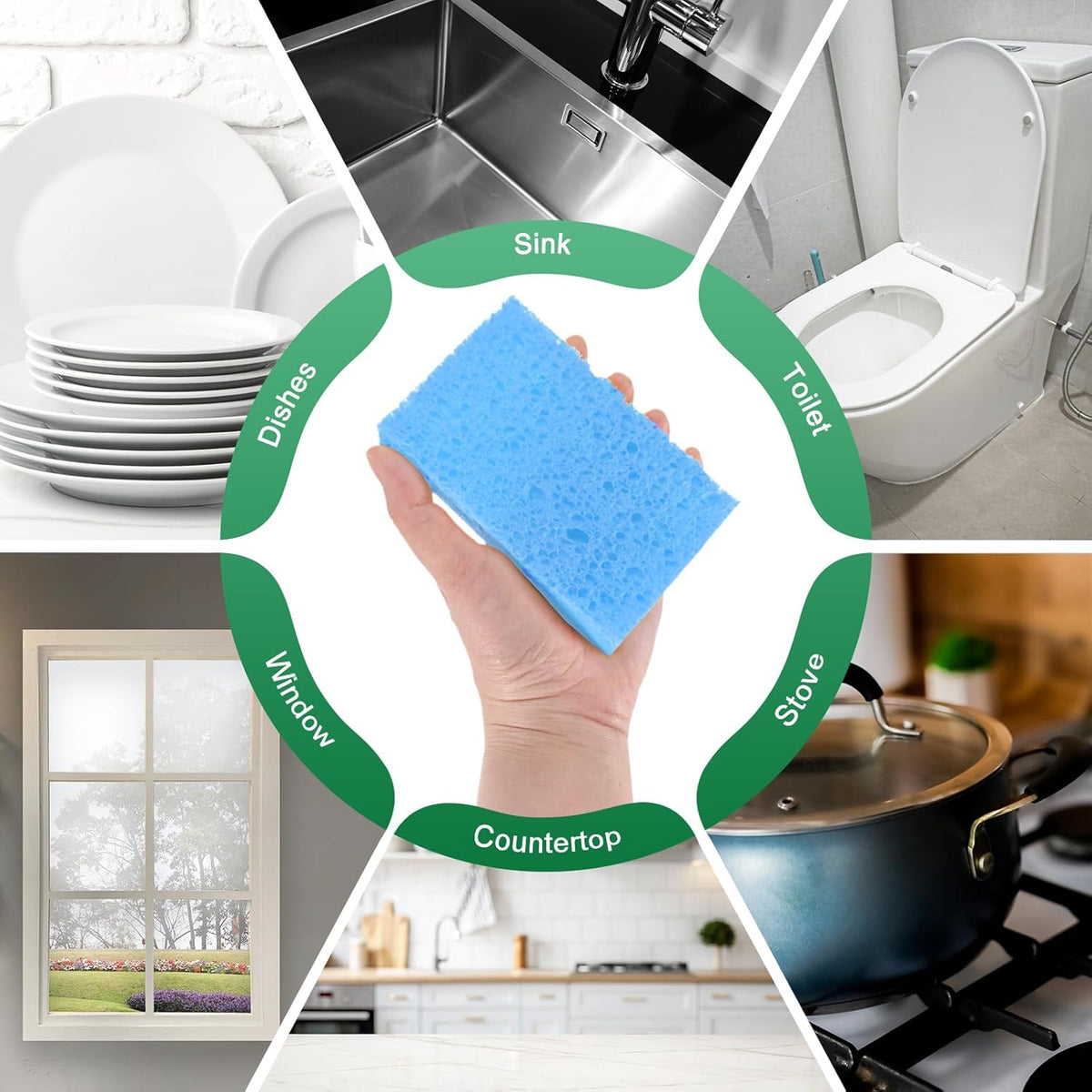 6-Pack Kitchen Sponges, Condense Eco Cellulose Non-Scratch Scrub Heavy Sponge for