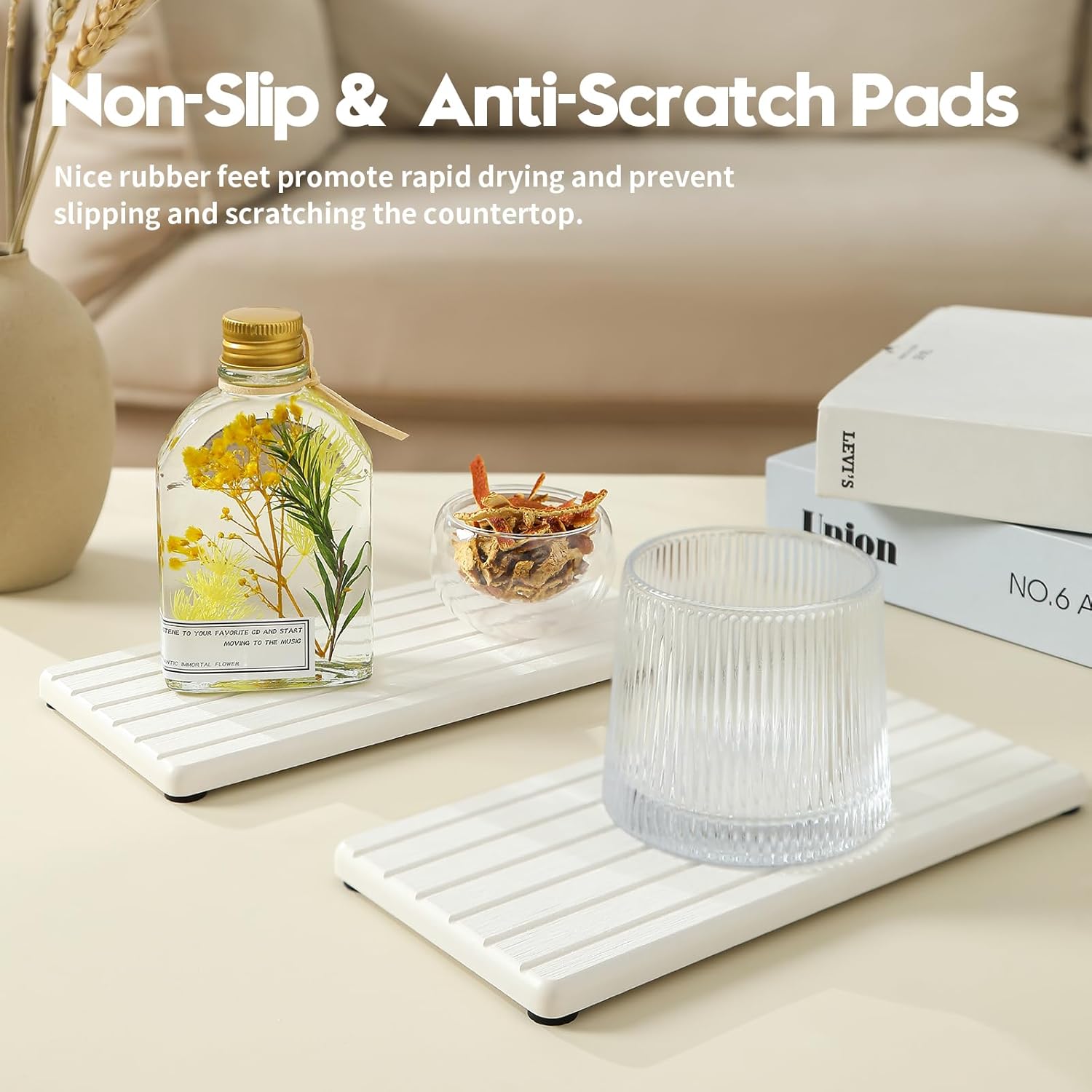 2PCS Water Absorbing Stone Drying Tray Mat For Bathroom Sink & Kitchen Counter Faucet Organizer