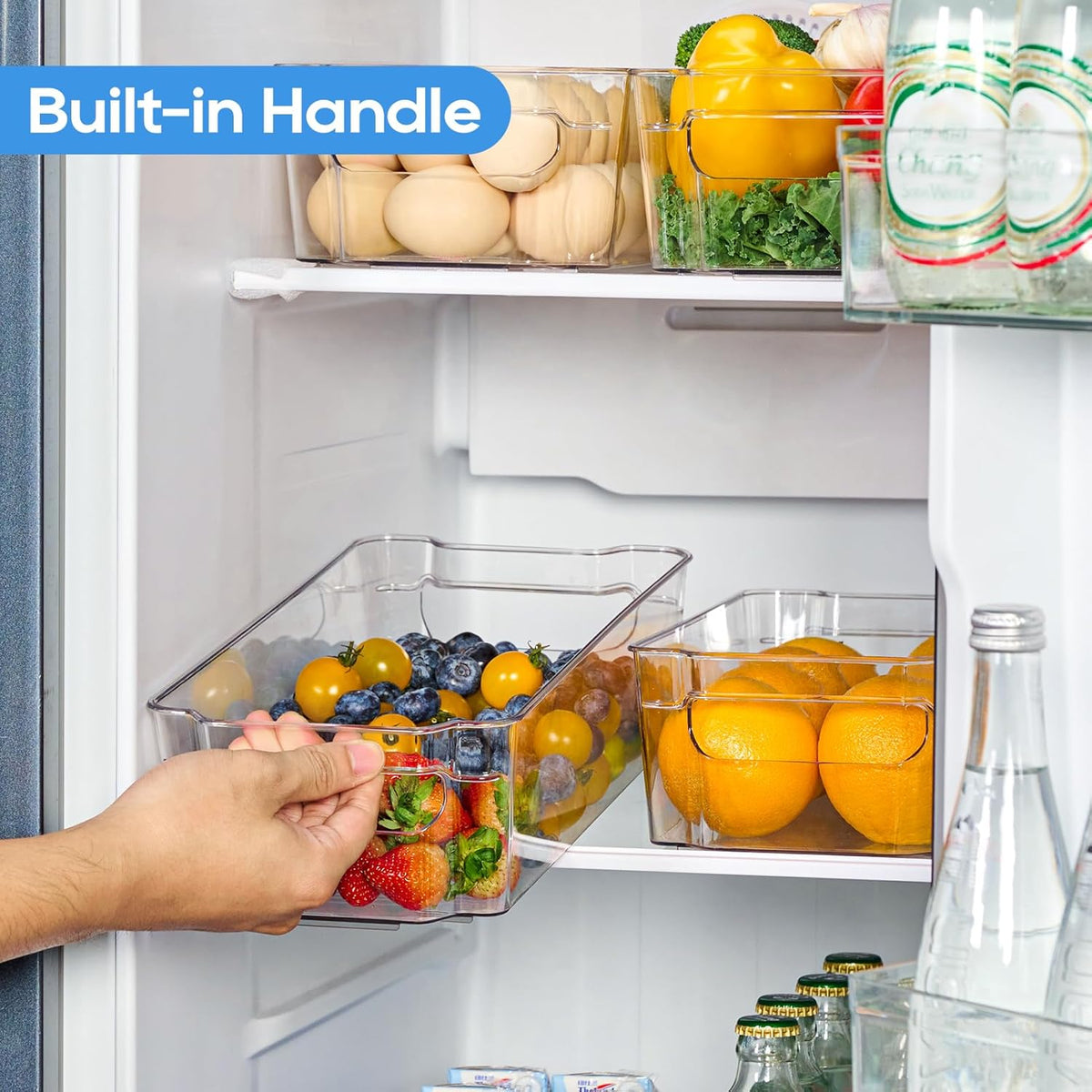 JollyPack 8 Pack Clear Plastic Storage Bins, Pantry Organizers and Storage with Handles, Clear