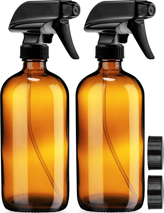 Sally's Organics Empty Amber Glass Spray Bottles - 2 Pack - Large 16oz Refillable Bottle for is