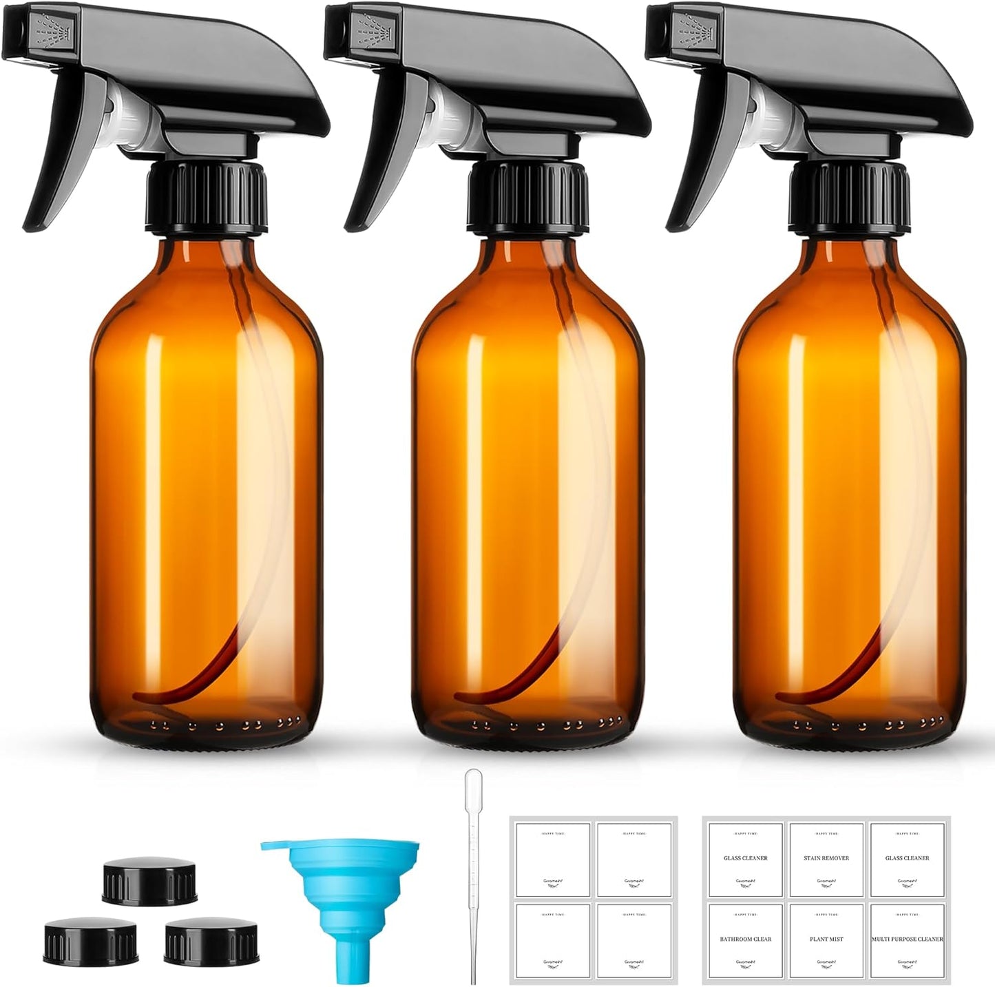 8oz Amber Glass Spray Bottles,3 Pack Glass Spray Bottles Refillable Empty Bottle with Adjustable