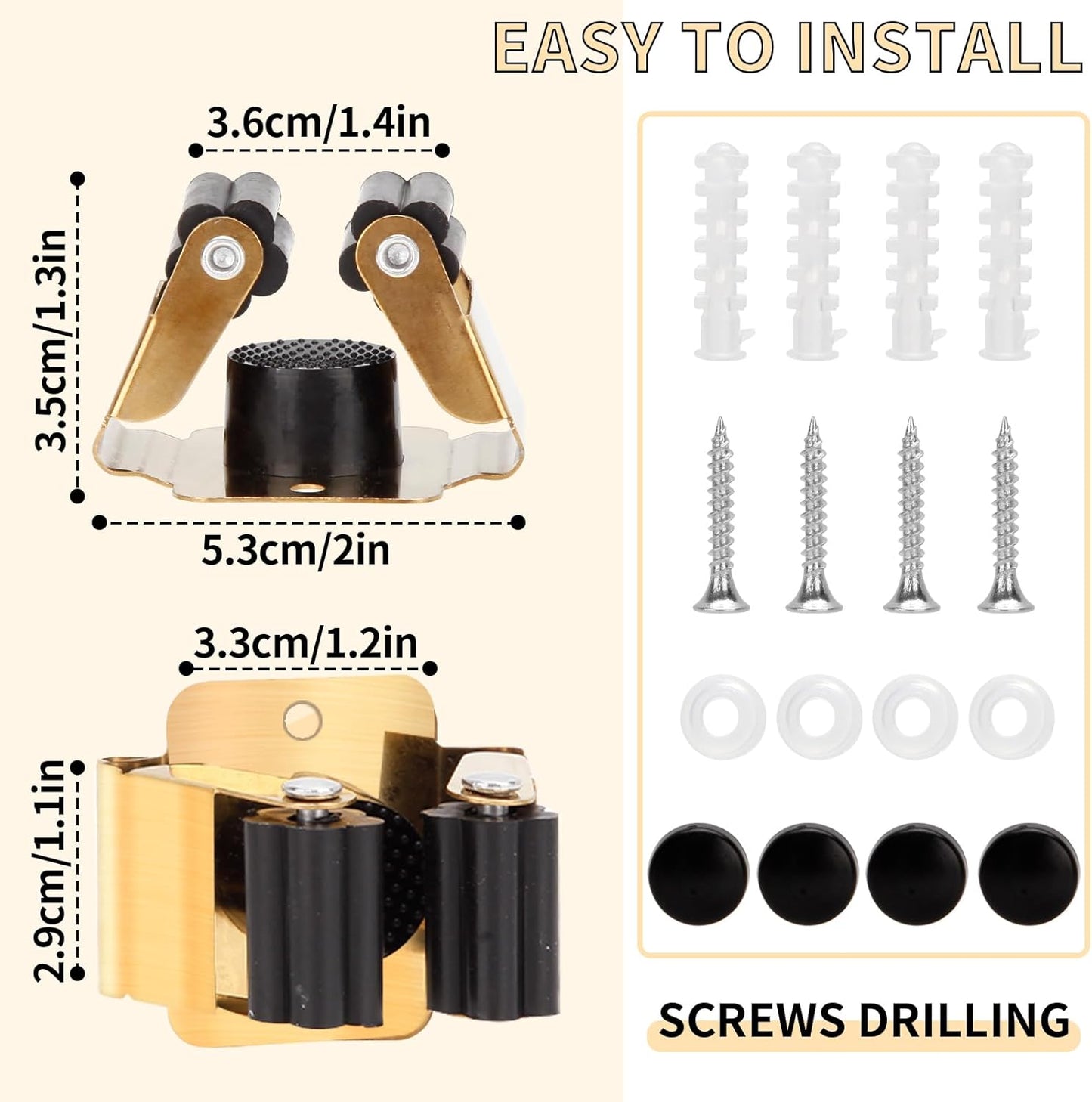 4pcs Anti-Slip Broom and Mop Holder,Wall Mounted Utility Rack with Screws,Stainless Steel Heavy