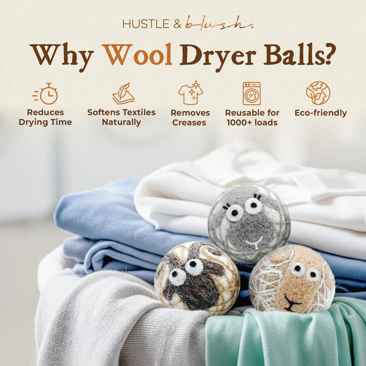 Fluff Ewes Wool Dryer Balls 3 Pack Premium New Zealand Wool Laundry Balls for Dryer, No Static