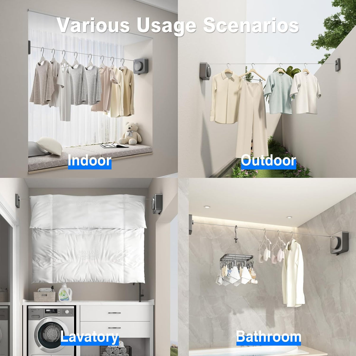 Retractable Clothesline Indoor, Non-Sagging Outdoor Clothes Line Retracting Heavy Duty Clothes