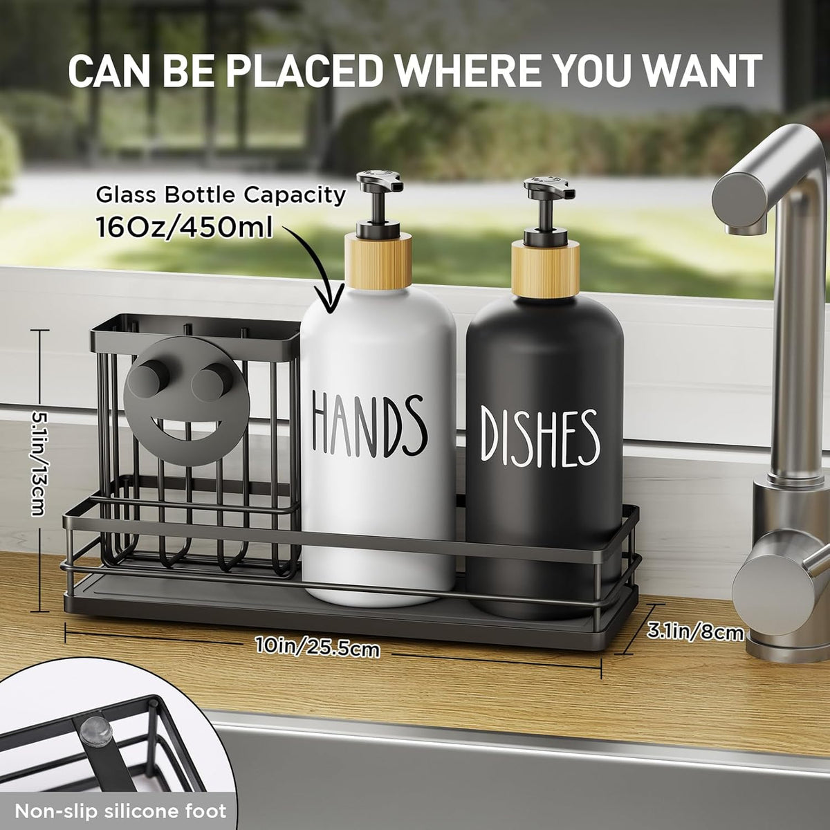 Moforoco Kitchen Dish Soap Dispenser Set, 16OZ Glass Bottle, Hand and Dish Soap Dispenser Set