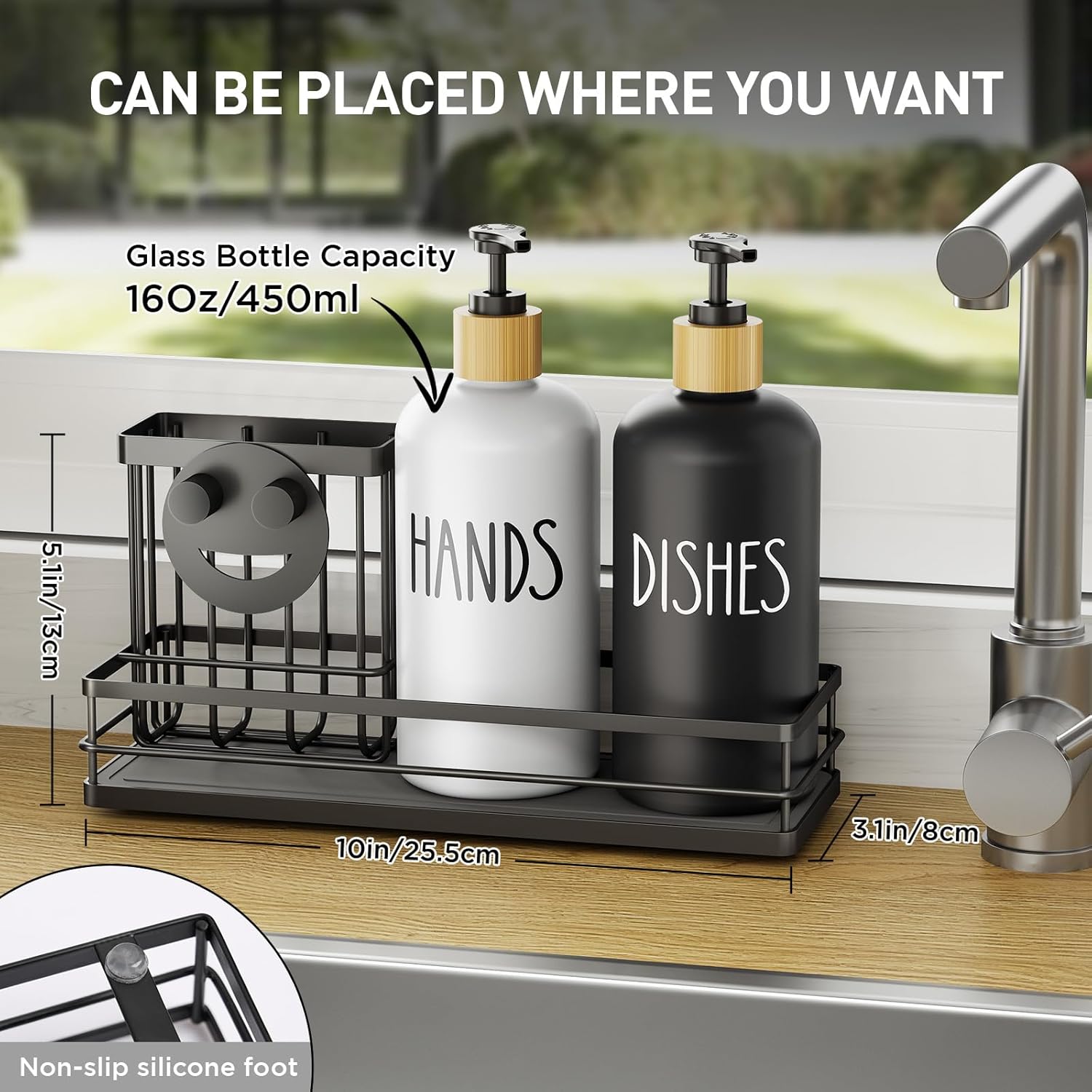 Moforoco Kitchen Dish Soap Dispenser Set, 16OZ Glass Bottle, Hand and Dish Soap Dispenser Set