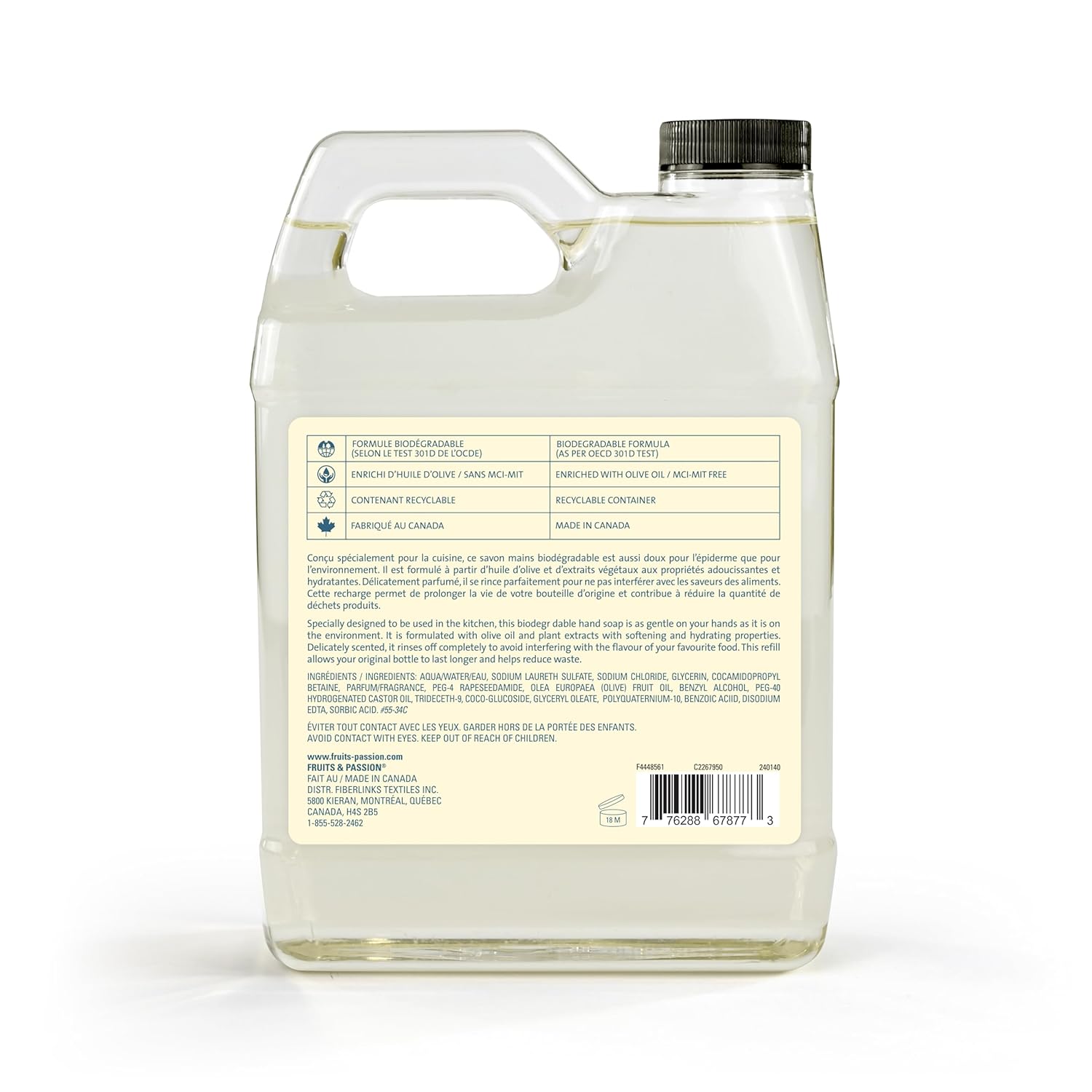 Cucina Fruits & Passion Hand Soap Refill – 1 Liter (33.8 oz) Sea Salt and Amalfi Lemon – Purifying